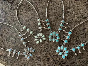 Squash Blossom Premium Turquoise Sterling Silver Desert Pearl Necklace