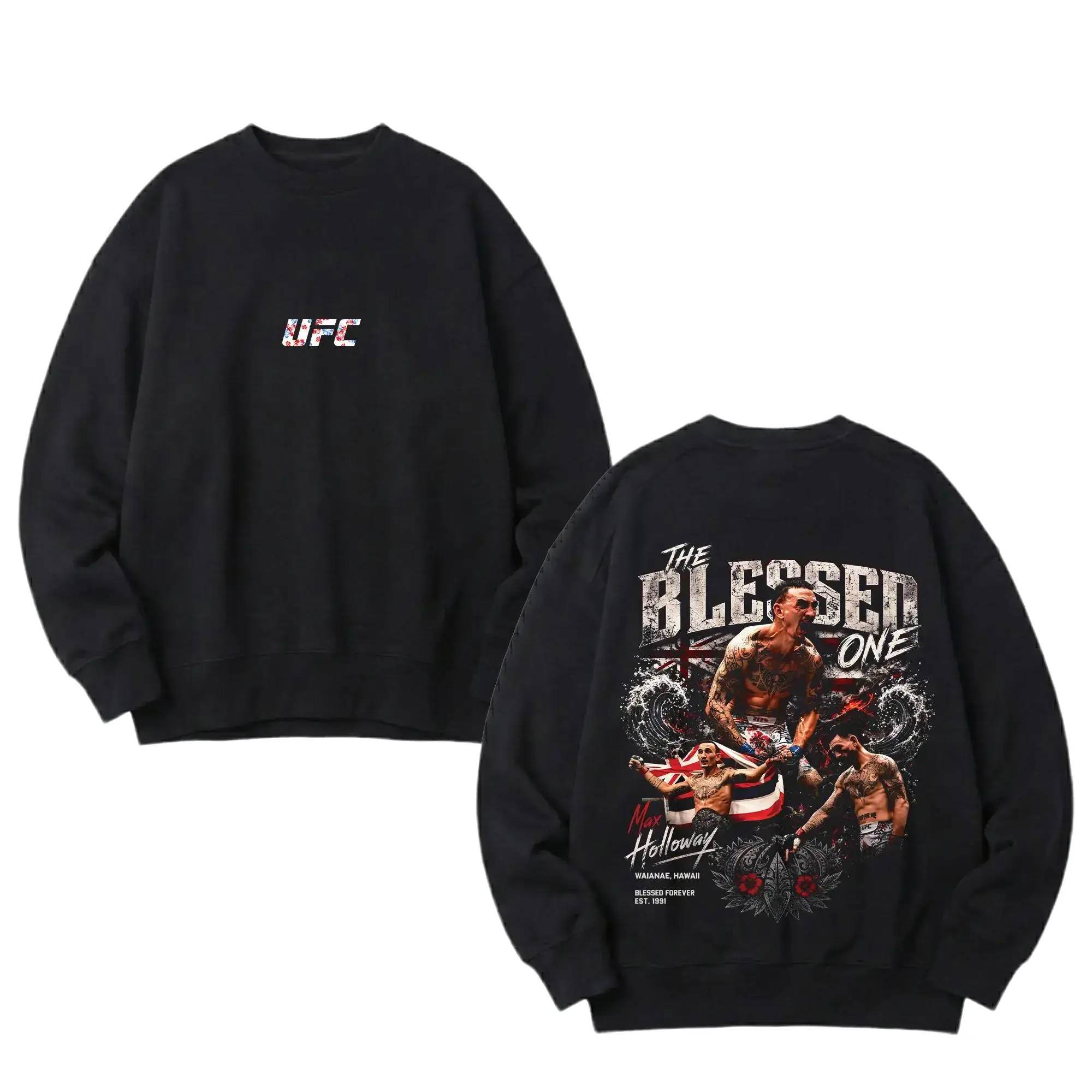 Men's UFC 329 Black Max Holloway Hoodie, The Blessed UFC Graphic Tee, UFC MMA Shirt, Gift for Fighters, Sports Apparel