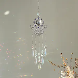 Crystal Sun Catcher, 1PCS Evil Eye Suncatcher with Hamsa Hand, Handmade Rainbow Maker Indoor Outdoor Decor for Window Bedroom Courtyard Garden, Bless Gift Artificial   Crystal  Hanging Decoration