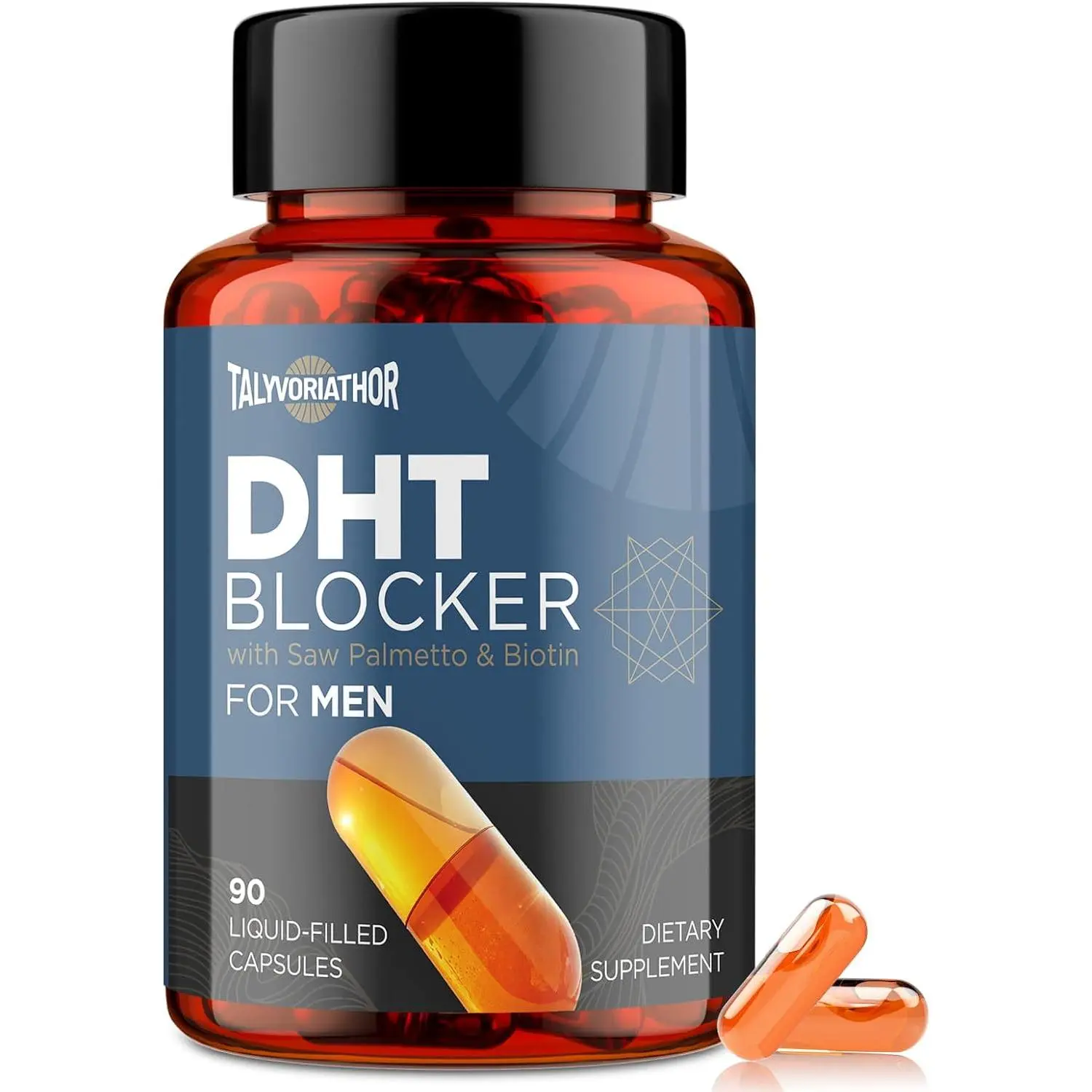DHT Blocker for Men with Saw Palmetto & Biotin, Hair Growth Formula in Liquid-Filled Capsules, Hair Loss Supplements, Hair Regrowth Vitamins, Proprietary Herbal Blends - 90 Capsules(1 Bottle)