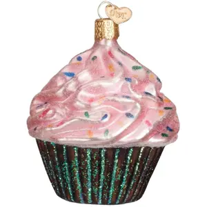Old World Christmas Glass Blown Tree Ornament, Pink Chocolate Cupcake