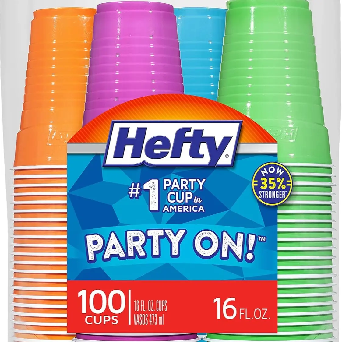 Disposable Plastic Party Cups - Assorted Designs, 16 oz, 100 Count - Festive & Home Party Supplies Disposable Tableware