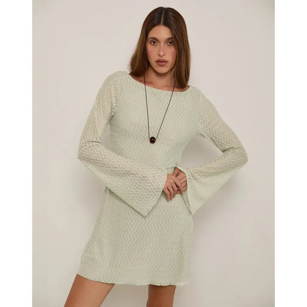Sevila Long Sleeve Mini Dress in Mesh Sage Mini ZigZag