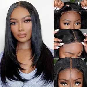 Bling Hair Long Silky Straight Easy Wear Glueless Wigs 6x4 Transparent Lace Closure Human Hair Wigs Glueless For Women Pre Cut Pre Bleached Long Straight Part Wig 180% Density for Black Women Natural Color Cheap Wigs