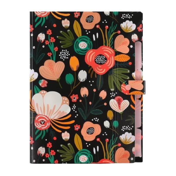 Expanding File Folder with 5 Pockets, Floral Accordion File Organizer for Important Document，Portable Receipt Paper Organizer，School Office Supplies Black