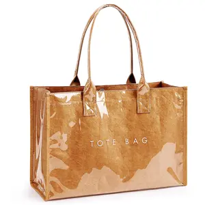 PVC Tote Bag Women’s Kraft Paper Work Handbags Purses with Top Handle