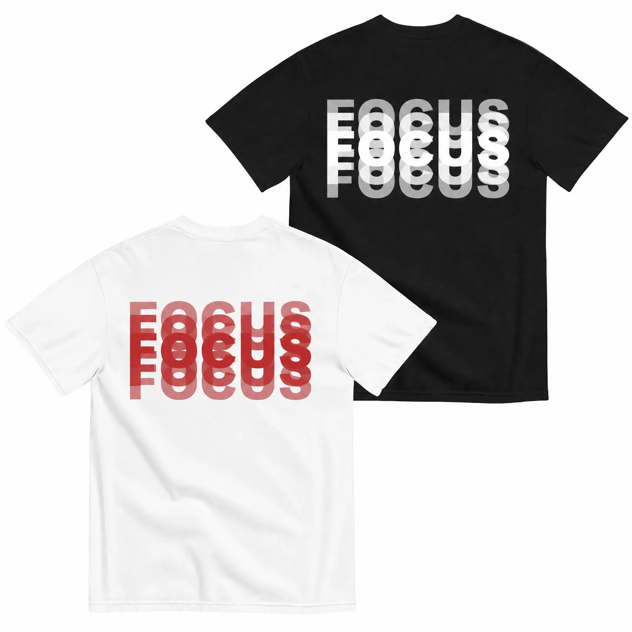 Focus Double Vision Shirt | Distorted Text Graphic Tee | Y2K Minimal Streetwear T-Shirt | Trendy Casual Apparel