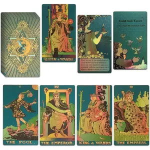 Gold Foil Tarot Cards - Luxury Tarot Card Deck Waterproof PET Material, Splendid Classic Tarot Deck & Gold Foil Tarot Decks for Beginners (Cyan Moon)