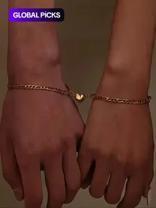 Magnetic Heart Design Couple Bracelet Set, Heart Shaped Bracelet, Fashionable Stainless Steel Bracelet for Women & Men, Trendy All-match & Exquisite Jewelry for Birthday Gift