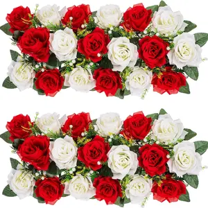 Artificial Flower Centerpieces For Tables, 2pcs Royal Blue Rose Arrangements, Faux Floral Decoration For Wedding Party Dining Table