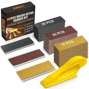 90 count   Detail Sander Kit,  3-in-1 Mini Hand Sanding Block, 60-400 Grit Sandpaper for  Crafts, Tight Spaces, and DIY Polishing Projects