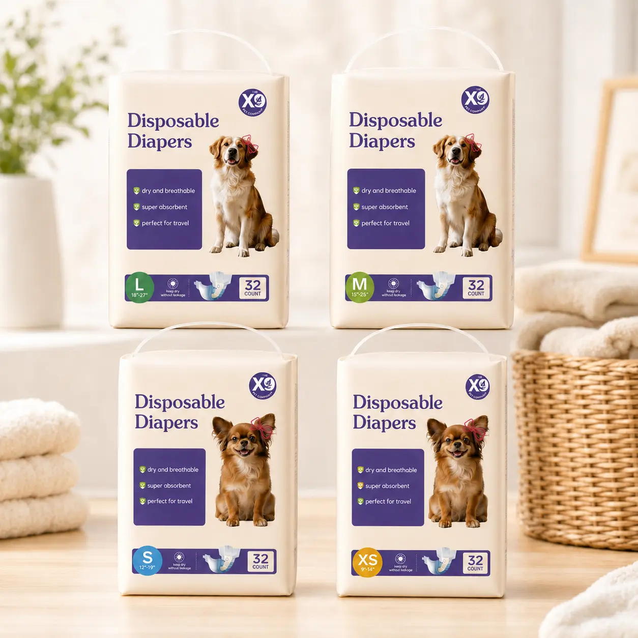 Disposable Female Dog Diapers (32 Count Extra Small), Non-Woven Dry & Breathable Animal Period Underwear with Built-In Pee Guard, Leak-Proof for Heat Cycles, Incontinence & Travel, All Seasons, XS-L, Extra Small (32 Count)