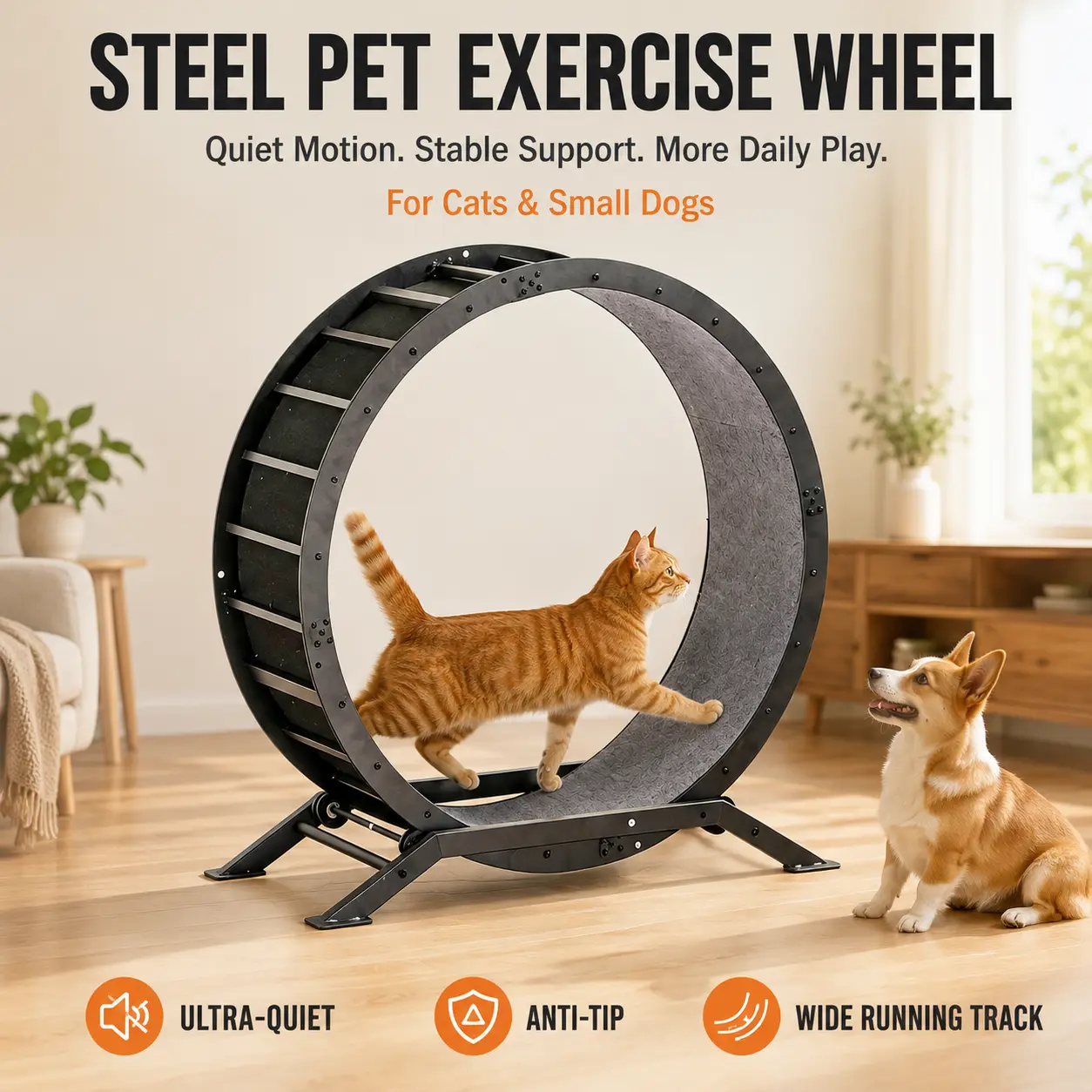 Cat Running Wheel for Indoor Cats, Large Cat Exercise Wheel, Indoor Cat Fitness Equipment, Quiet Cat Treadmill, Heavy Duty Pet Exercise Wheel, Stable Non-Slip Running Wheel, Energy Release Activity Wheel for Multi-Cat Families