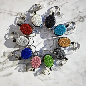 Rhinestone Decorated Badge Reel, 1 Count Retractable Badge Reel, ID Name Badge Clip for Office Worker Teacher Doctor Nurse, Badge Reels Retractable