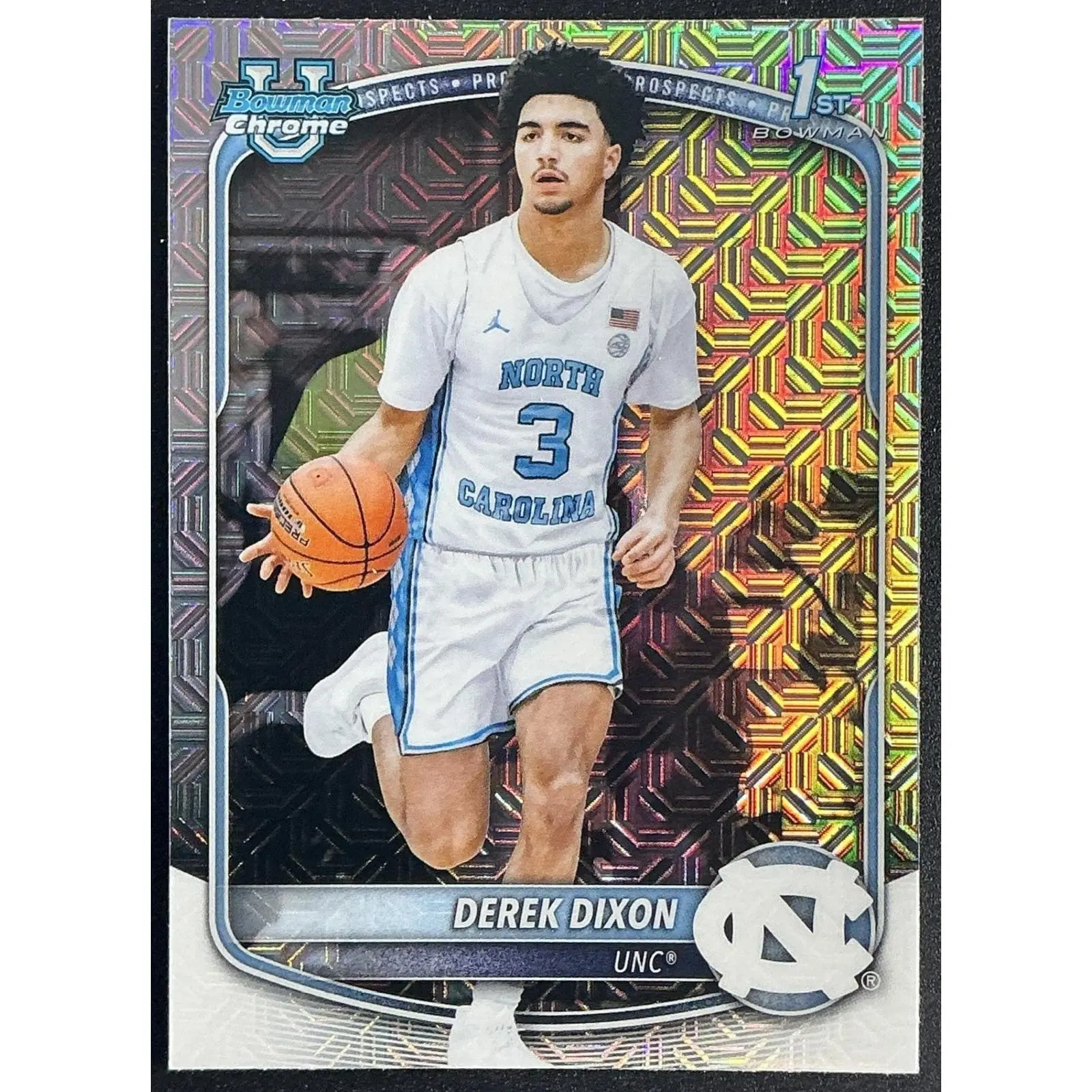 DEREK DIXON 2025-26 BOWMAN #BCP-37 CHROME MOJO REFRACTOR 1ST PROSPECT TAR HEELS