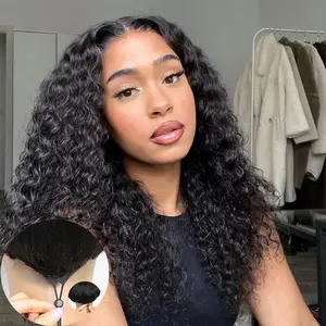 Bling Hair 13x4 13x6 Glueless Wig With Drawstring Deep Wave Human Hair Wig Brazilian Curly Water Wave 13x4 Lace Front Human Hair Wigs For Women No Shedding Full Thick Pre Plucked Natural Color