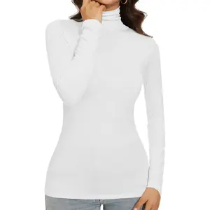 Womens Turtleneck Shirts Long Sleeve Slim Fitted Casual Basic Lightweight Undershirt Tops