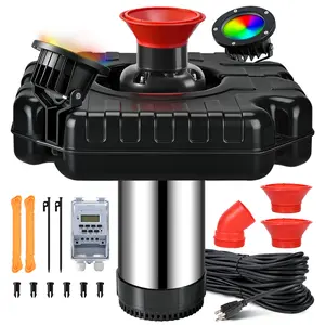 1HP Floating Pond Fountain Pump 15000GPH RGB LED Light Aerator, 750W Outdoor Lake Water Fountain with 100FT Cord & Timer