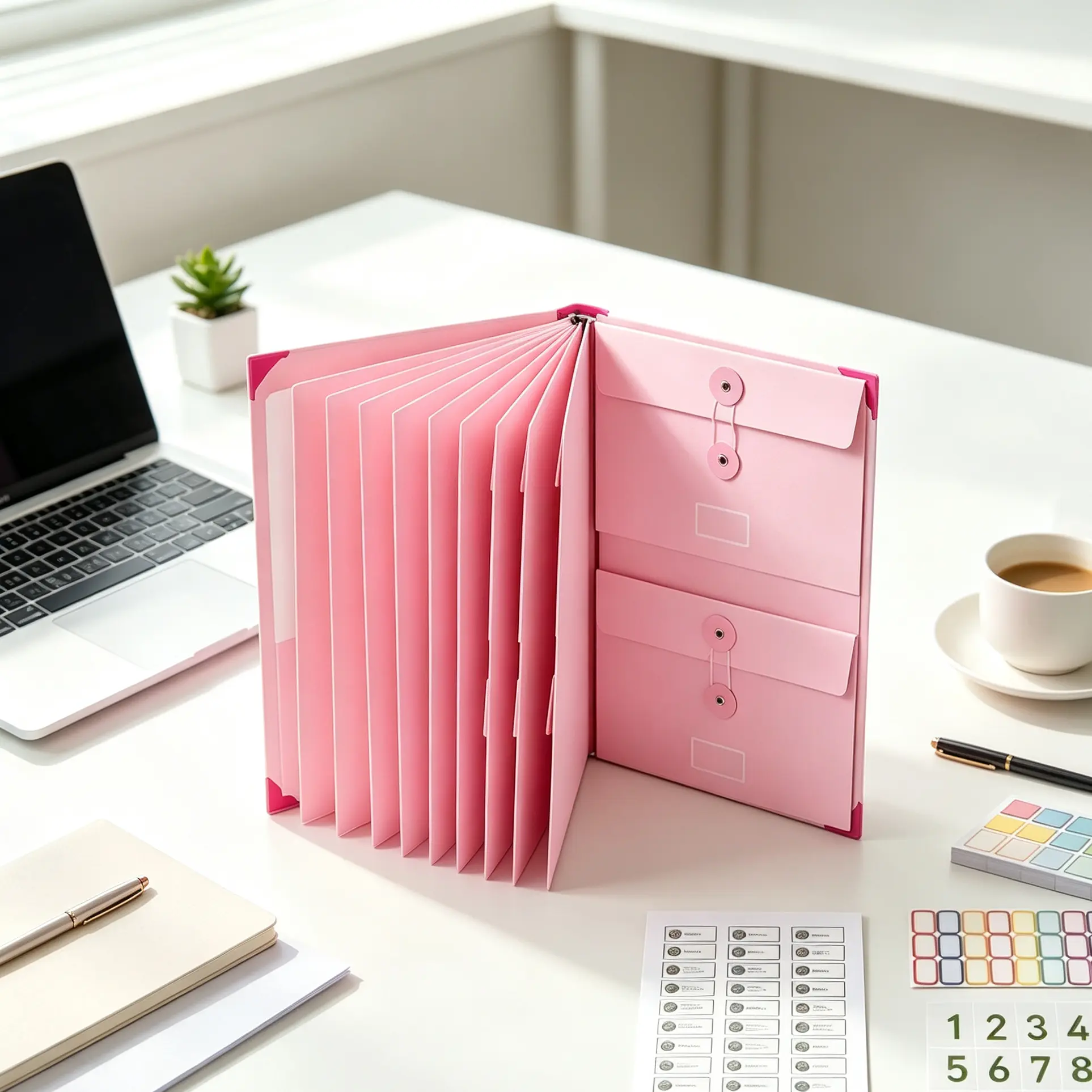 Home,Office Pink Accordion Document Organizer Divider Tabs Expandable Folder For Daily Legal Papers Cert Passport Photos