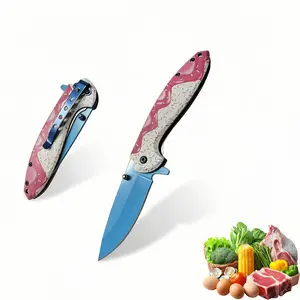 1 pc 7.5 inch pink decorative pocket knife,camping tool folding knife for skinning, fishing,camping, hiking