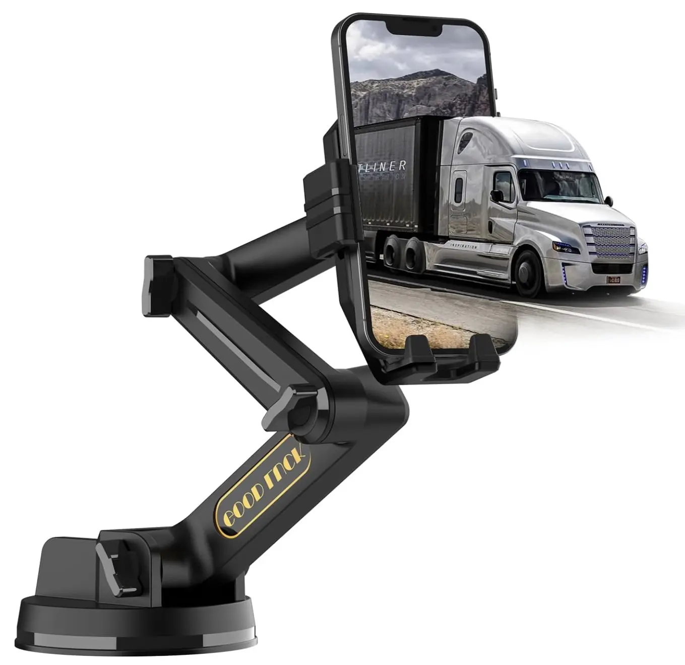 Truck Phone Holder Mount Heavy Duty Super Suction Cup Cell Phone Holder for Truck Dashboard Windshield, Compact 10.3 inch Arm, Stable, Compatible with iPhone & Samsung, Gray, Semi Truck