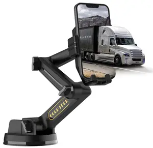 Truck Phone Holder Mount Heavy Duty Super Suction Cup Cell Phone Holder for Truck Dashboard Windshield, Compact 10.3 inch Arm, Stable, Compatible with iPhone & Samsung, Gray, Semi Truck