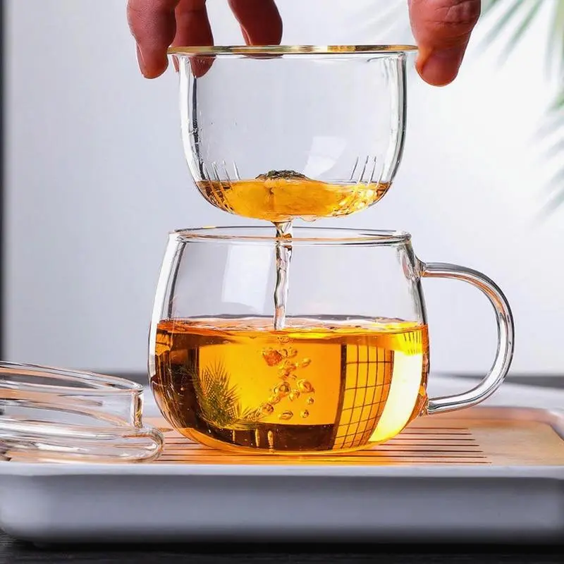 Glass Tea Infuser Cup, 1 Count Clear Tea Infuser Cup with Handle, Tea Infuser Cup with Strainer, Multifunctional Durability Gifts for Women & Men