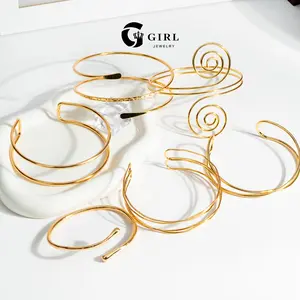 GGIRL 18K Gold Plated Geometric Open Bangle & Arm Cuff Set - Minimalist, Comfortable Open Design, Stackable, Versatile, High-Quality Fashion Bracelet Accessory, Holiday Birthday Anniversary Gifts for Women