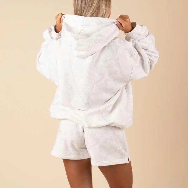 Women's Cozy Oversized Hoodie & Shorts Lounge Set Soft Neutral