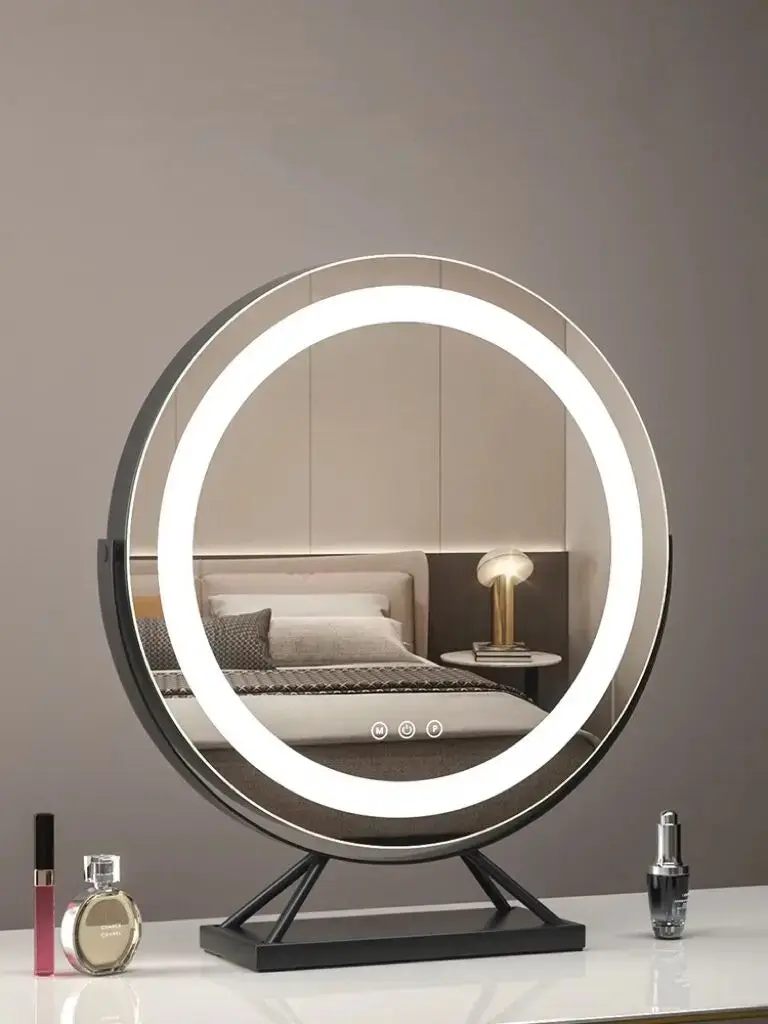 LED Lighted Circle Mirror Round Tabletop/Desk Mirror 3 Color Dimmable Lighting Modes Make up Mirrors