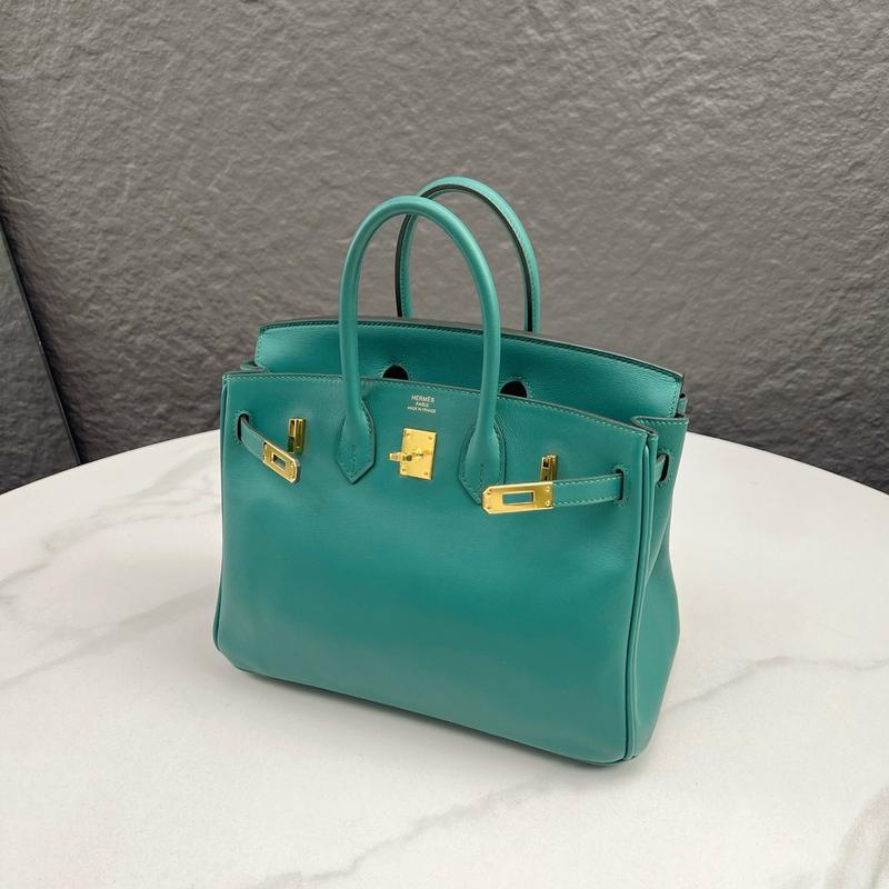 Pre-owned HERMÈS Leather tote bags Hermes Birkin 25 Swift Z6 Malachite (mk103795)