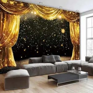 Gold Curtain Backdrop Banner, Polyester Fabric, Theater Stage Photography Background, Room Decor, Party Decoration, Home Decor