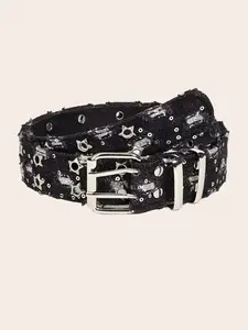 New Fashion Street Waist Belt, Blue Punk Accessory, Blue Denim Belt, Hip Hop Y2K Heart Buckle Belt, Unisex Design, Casual Trendy Waistband, Punk Style Belt