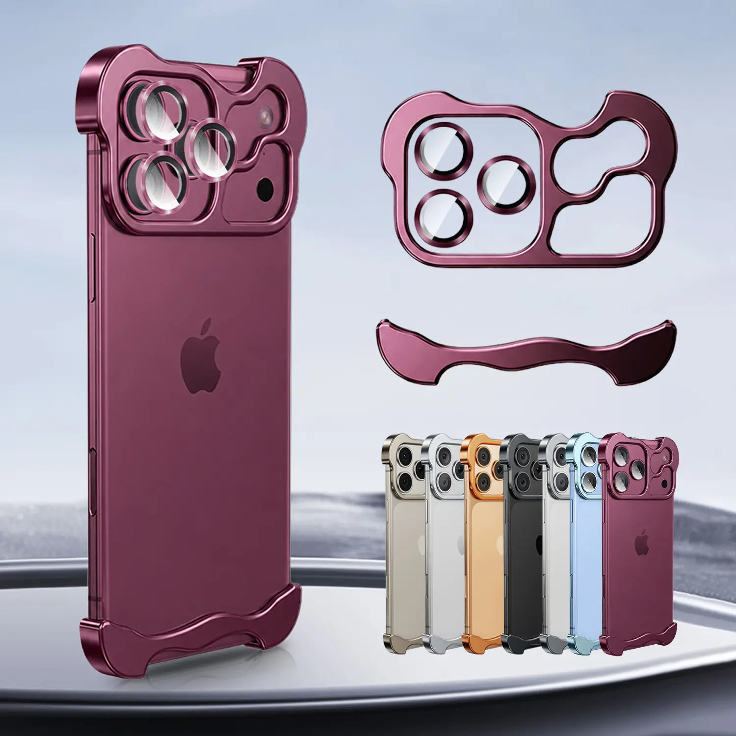 Borderless Electroplated Glossy Case For iPhone 18 Pro Max Air 17/16/15/14/13 Hard Shockproof Bumper Shell Irregular Titanium Alloy Lens Camera Protection Frameless Minimalist Protective Cover Elastomer Inlays Easy Fit Extremely Highlighting Personality