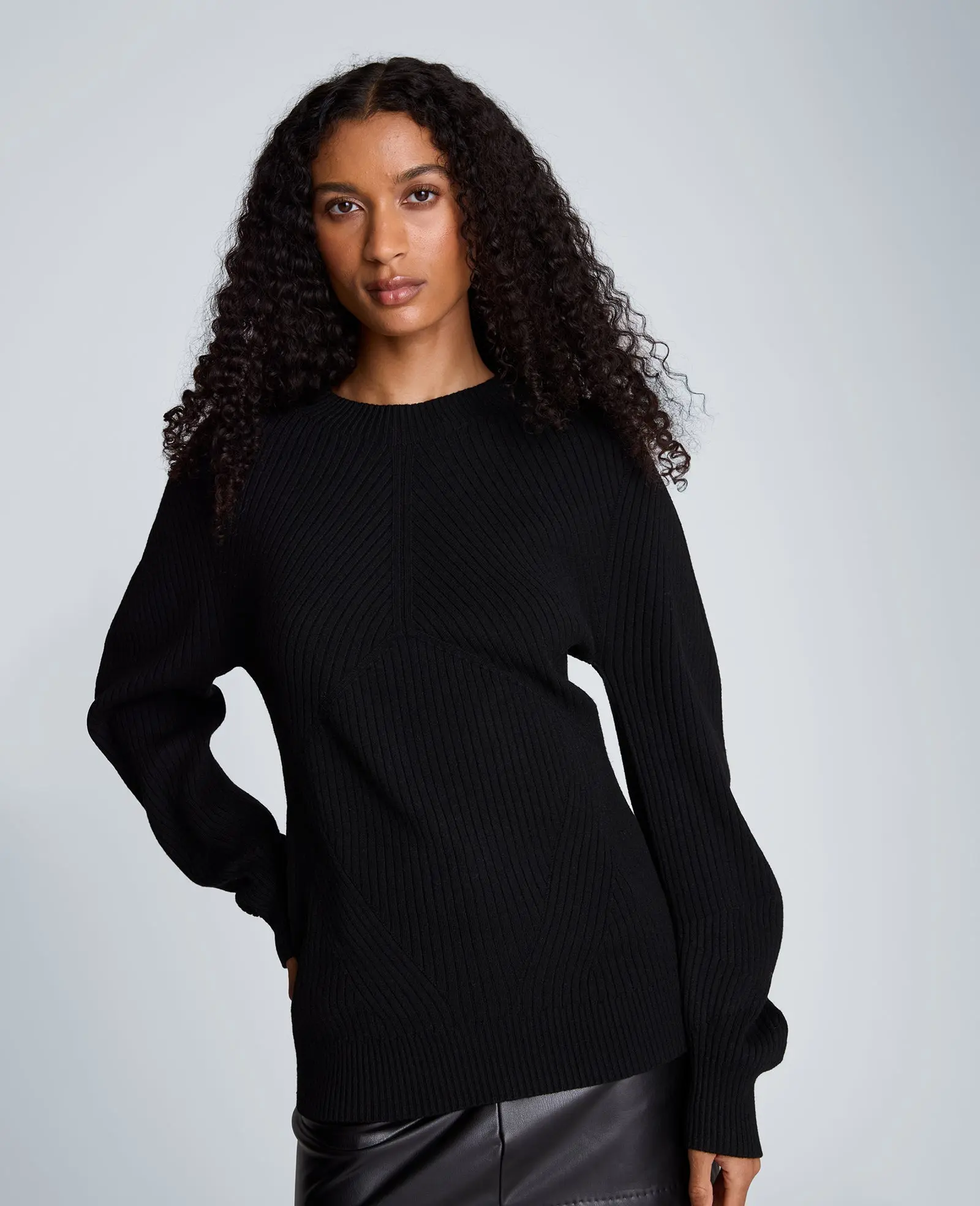 Mock Neck Seamless Traveling Ribbed Sweater