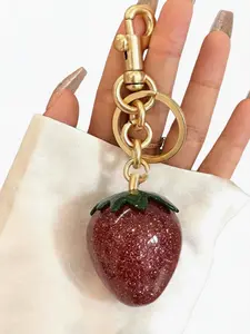 Strawberry Fruit Keychain, Heart Shape Glitter Keyring, Casual All-Season Accessory, Sweet Style Gift for Her, High-End Bag Decor