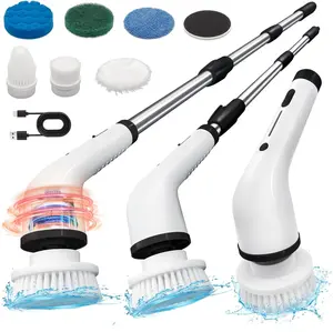 Electric Spin Scrubber，Cordless Cleaning Brush Scrubbe with Adjustable Handle and 8 Brush Heads ， Two Speeds up to 450 RPM for Bathroom, Floor, and Sink Cleaning