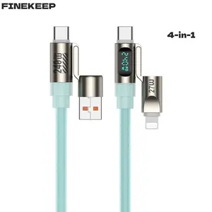 4-in-1 USB-C Cable with 240W PD 5A Fast Charging, Smart Digital Display, 480Mbps DataSync, Liquid Silicone, Lightning Connection, Electronic Accessory for iPhone 16/15, Android Phones, Tablets, Samsung Laptops