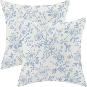 2-Pack Polyester Canvas Cushion Covers, Spring Blue Retro Chinese Style Floral, Double-Sided Print, Living Room Outdoor Bedroom Decor, No Insert Included