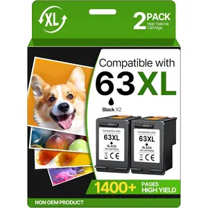 63XL Black Ink  for  Ink 63 Replacement for  63 Black Ink  Works with  Envy 4520 4512 OfficeJet 4650 3830 5255 5258 DeskJet 1112 2130 3630 2138 3634 F6U64AN (2 Black Pack)
