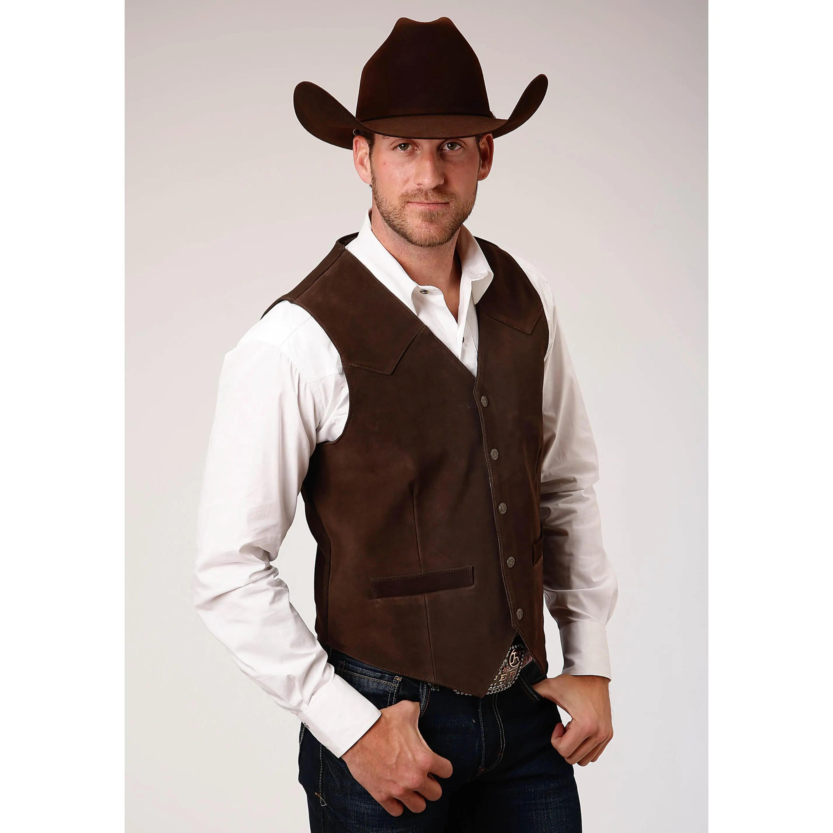 Men's Roper Brown Basic Suede Western Vest