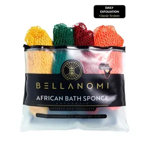 Bellanomi 4 Pack African Exfoliating Net Sponge Bundle, Best Value, Classic Texture Body Scrubber
