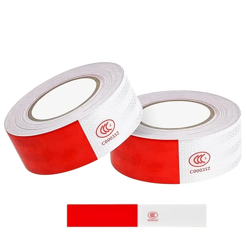 2 In x 65 Ft Red White Checkered Honeycomb Reflective Safety Tape, Automotive Adhesive Warning Decal, Reflective Sticker, Auto Parts Accessories, Car Trailer Accessory, 1 Pack, Car Accessories
