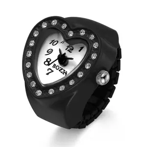 OIDEA Rhinestone Diamond Heart Ring Watch Elastic Adjustable Band Ladies Quartz Finger Watch