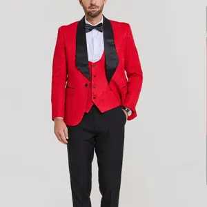 Men's Slim Fit Jacquard 3-Piece Tuxedo Suit  One-Button Shawl Collar Jacket  Matching Vest and Trousers prom suit party suits