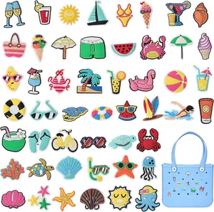 Ella & Emma 50pcs DIY Summer Charms for Bogg Bag, Boggbag Accessories Letters Flowers Baseball Beach Cute Decoration Bag Charms for Bogg Bag Rubber Tote Beach Bags