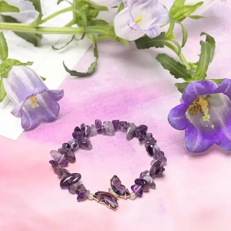Purple Butterfly Bracelet for Women, Elegant Natural Stone Beaded Charm Jewelry, Adjustable Stretch Fit, Meaningful Gift Pick and Versatile Fashion Accessory, Jewelry Design, Adjustable Fit, Elegant Bracelet, Natural Stone Beads, Fashionable Bangles
