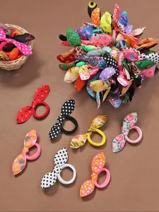 30 Pcs Colorful Rabbit Ear Hair Scrunchies, Cute Cartoon Bow Elastic Hair Bands for Women, Random Colors Ponytail Holders, Rubber Bands, Bunny Ears, Hair Accessories Set