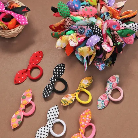30 Pcs Colorful Rabbit Ear Hair Scrunchies, Cute Cartoon Bow Elastic Hair Bands for Women, Random Colors Ponytail Holders, Rubber Bands, Bunny Ears, Hair Accessories Set, Elastic Hair Accessory, Hair Style Accessory