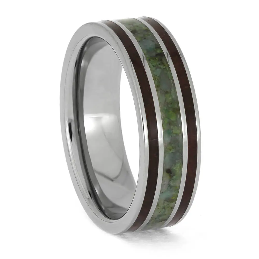 Chrysocolla and Wood Ladies Ring in Titanium